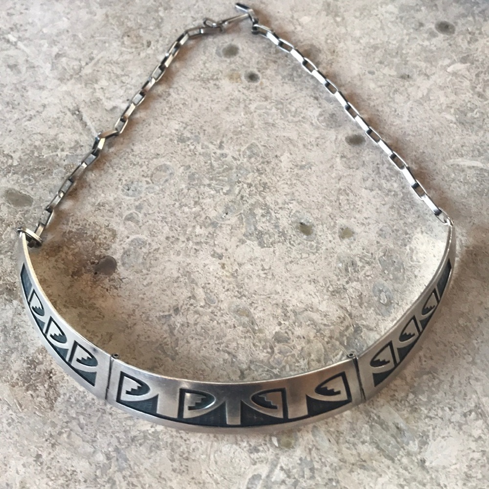 Vintage Hopi Indian sterling silver overlay collar necklace by Arthur Batala 🌺